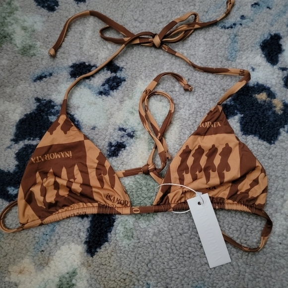 Inamorata Orpheus Bikini Top in Brown Check size M NWT - Picture 2 of 5